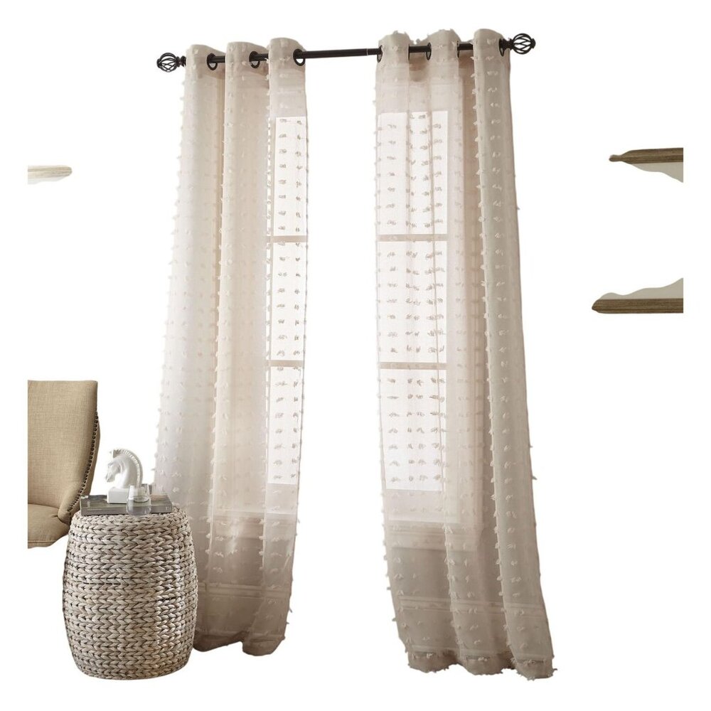 NWT Nanshing Payton Window Curtain 2-Pack Panels with Grommet Ivory Brown 37x63